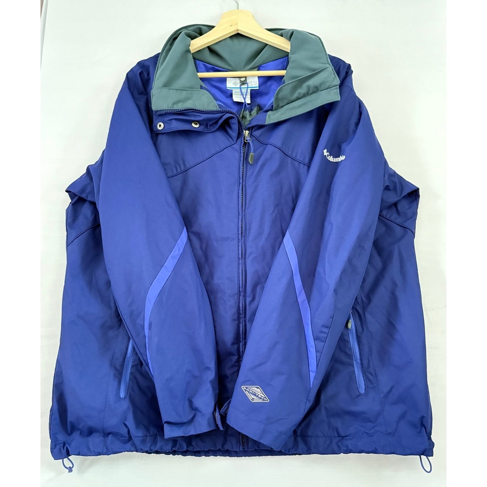 Columbia Omni-Tech Interchange Jacket Mens 2X Blue Waterproof Hooded‎ Shell
